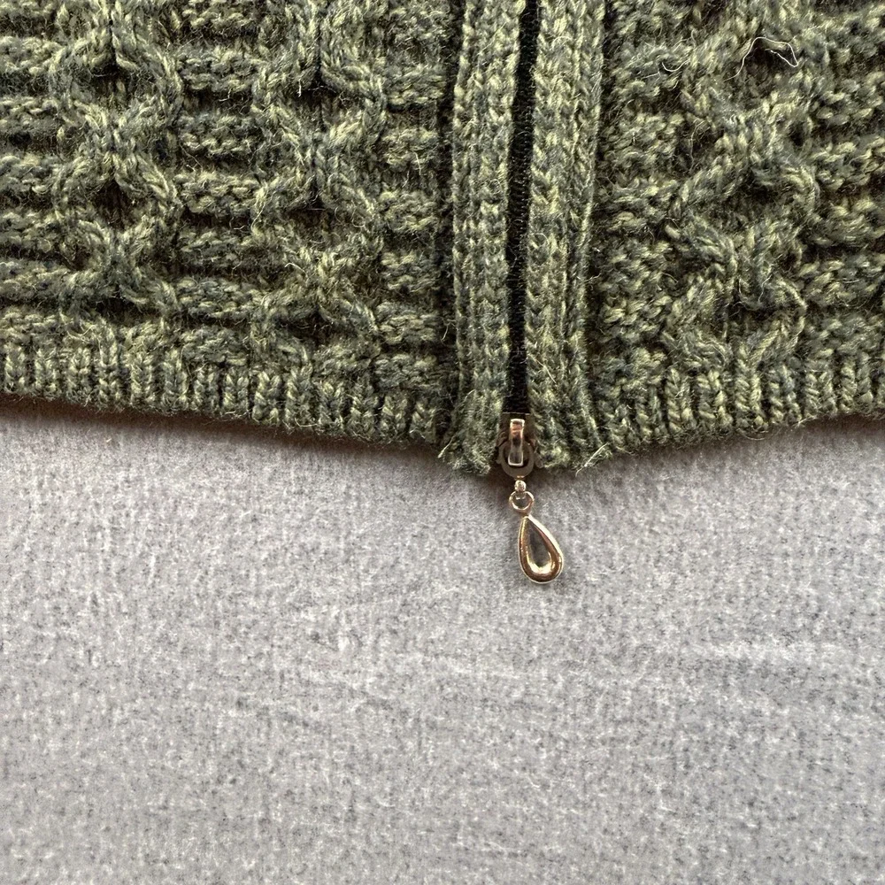Aran Crafts Hoodie Women's 2XL Green Merino Wool Fisherman Cable Knit Full Zip - Picture 7 of 10